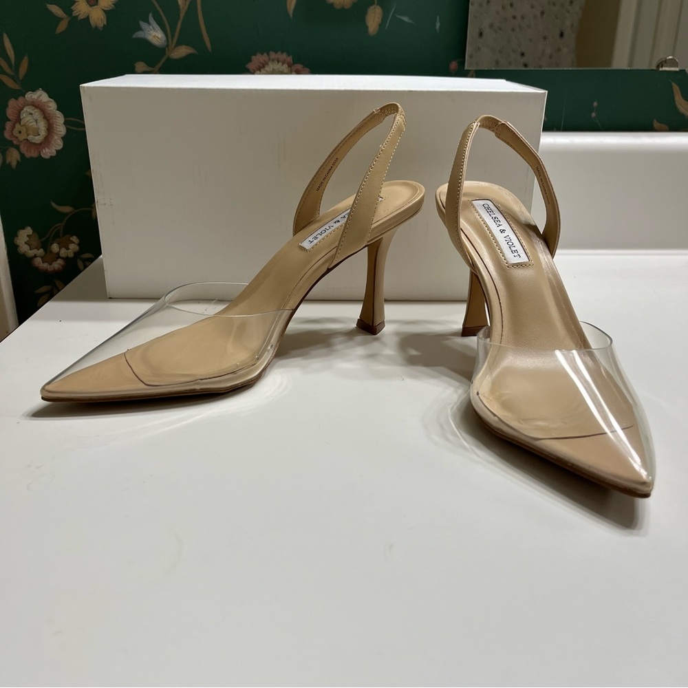 EUC Chelsea & Violet Clear Victoria Heels 7.5